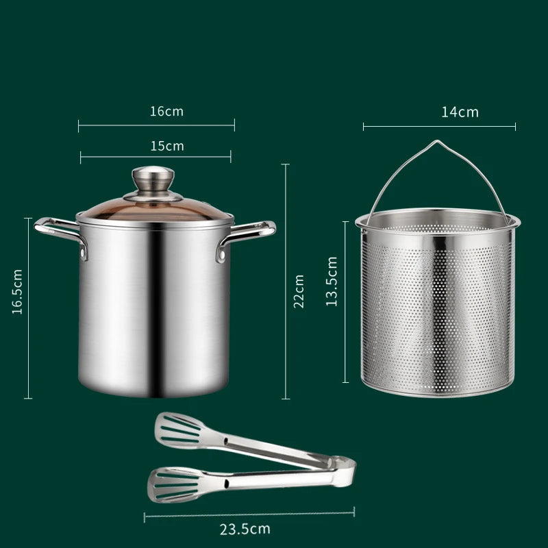 Deep Fryer Pot | Stainless Steel | 3L Capacity | With Lid And Tong