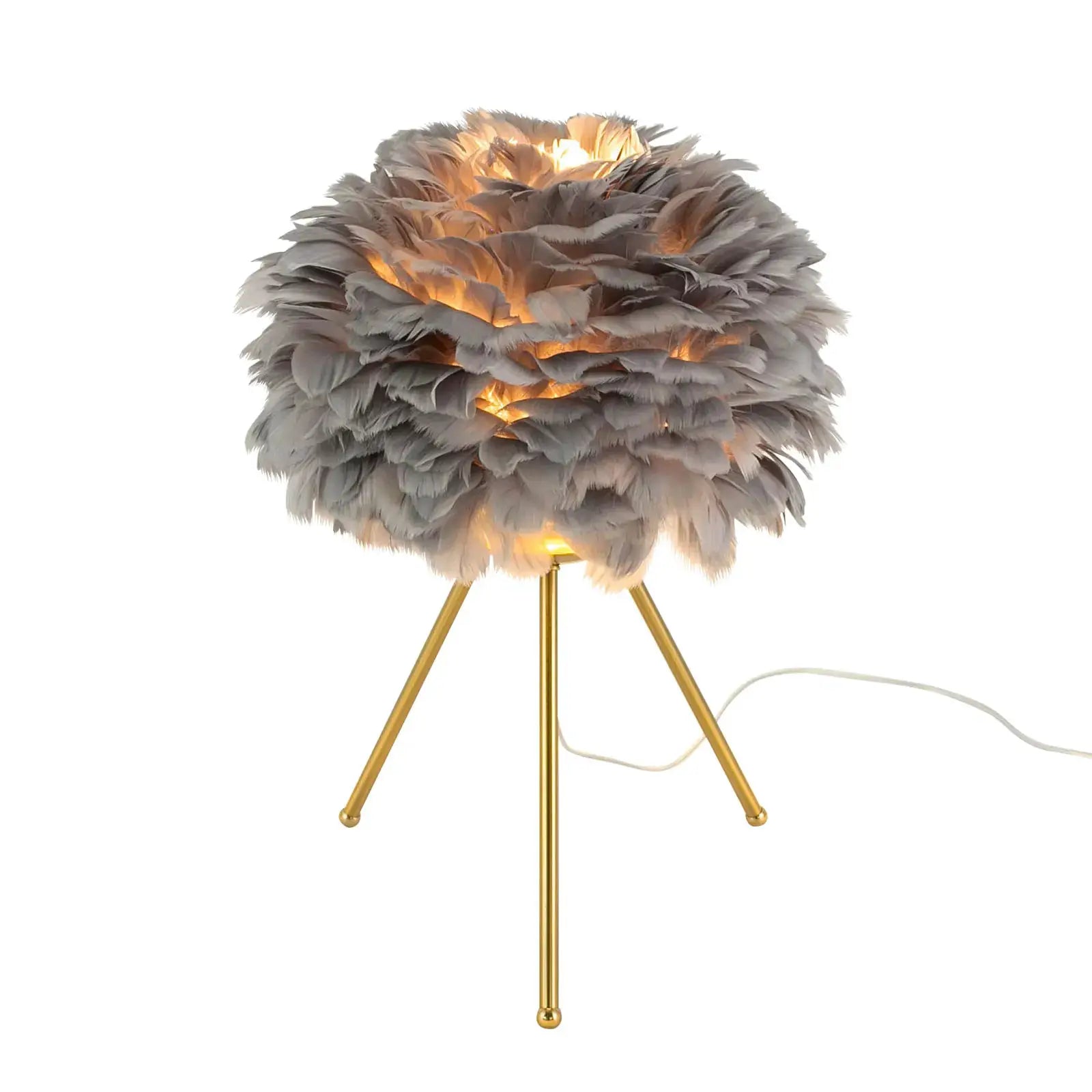 Gray Feather Table Lamp Bedroom Bedside Feather Lamp Tripod Lamp with Swan Lampshade indoor Living Room Decoration from PriceLows™