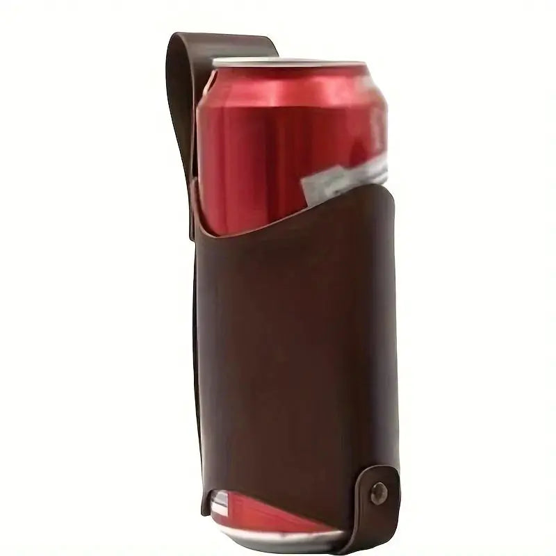 1pc PU Leather Beer Can Holder, Adjustable Waist Belt for 330ml/500ml, Waterproof Men's Outdoor Travel Accessory from PriceLows™