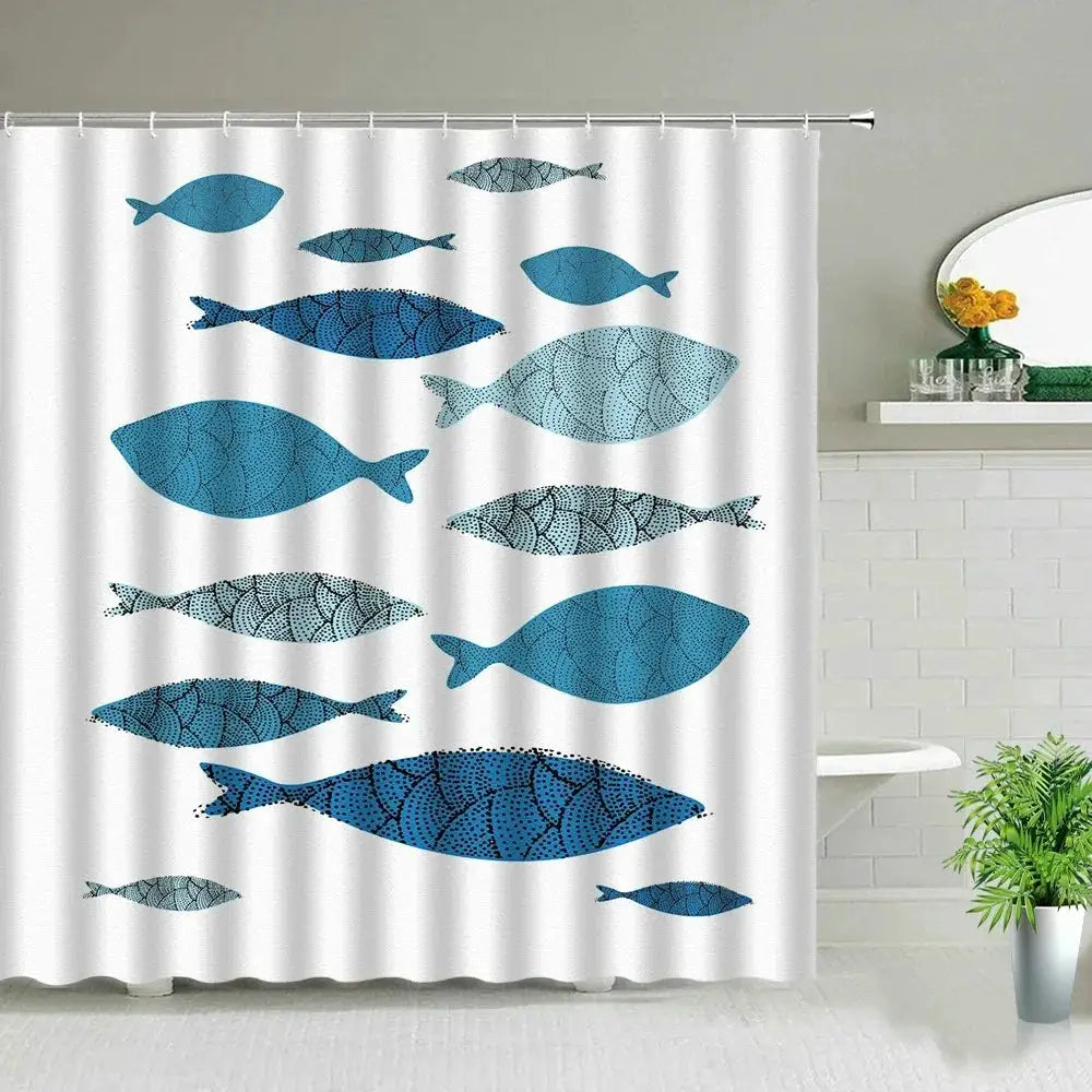 Colorful Cartoons Fish Shark Shower Curtains Ocean Life Children's Bathroom Home Decor Cloth Curtain Set Waterproof Bath Screens from PriceLows™