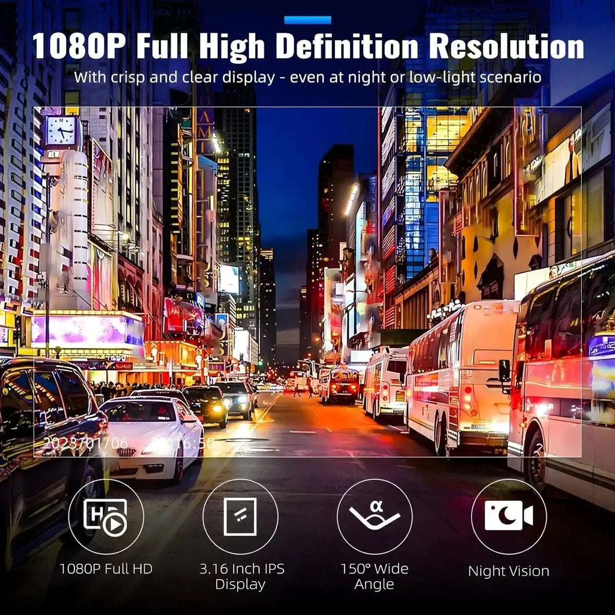 Car Dash Cam | 1080P Hd Dual Lens | Ir Night Vision | 3.5 Inch Ips Screen