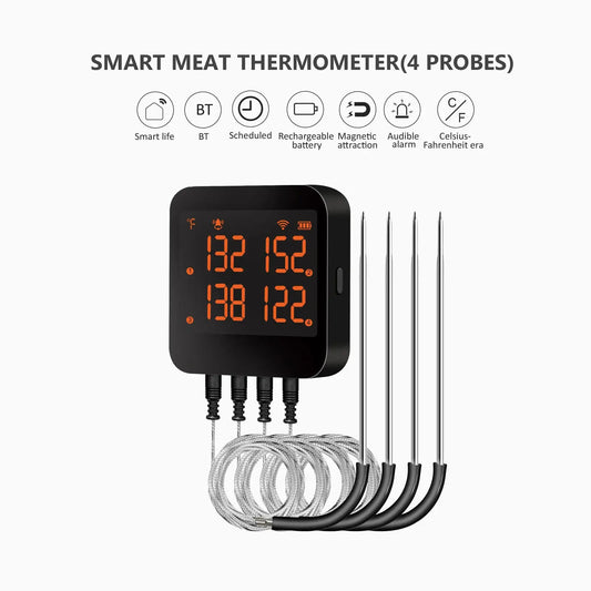 smart meat thermometer Digital Bluetooth with 4 Probes Rechargeable for Grill BBQ Smoker Oven - Remote Temperature Monitoring from PriceLows™