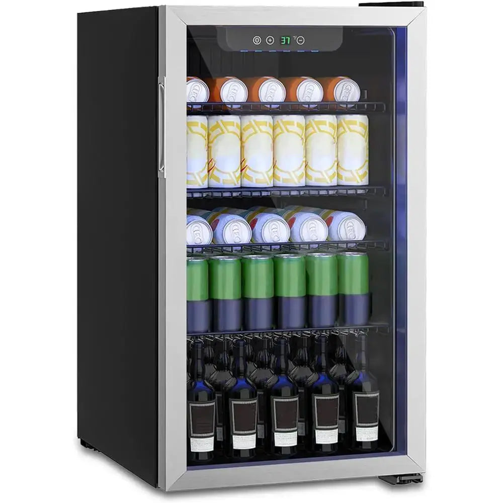 Portable Mini Beverage Refrigerator with Digital Display, Removable Shelves, and Reversible Glass Door for Soda, Wine, and More from PriceLows™