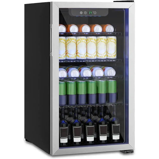 Portable Mini Beverage Refrigerator with Digital Display, Removable Shelves, and Reversible Glass Door for Soda, Wine, and More from PriceLows™