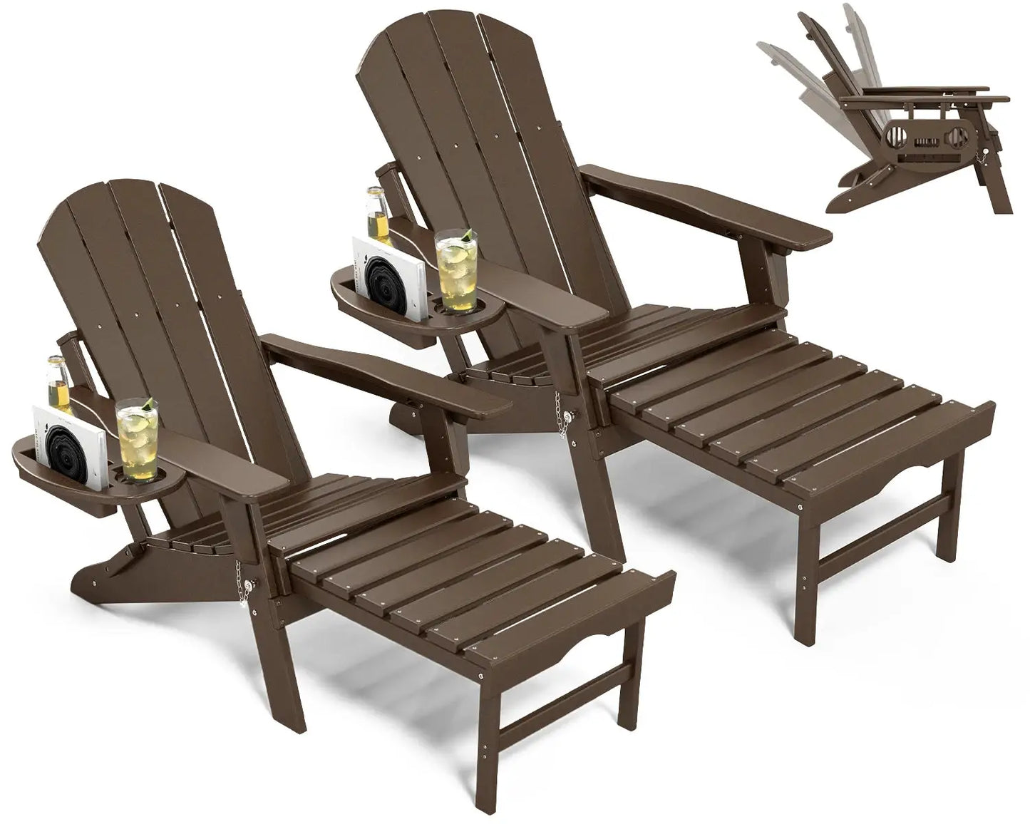 NAVINE 2pcs Adjustable Adirondack Chair Retractable Ottoman Footrest HDPE Folding Cup Holder All Weather Outdoor Patio Fire Pit from PriceLows™