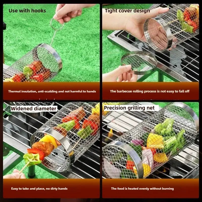 Grill Baskets | Stainless Steel Round Mesh | Rotating | 2 Pack