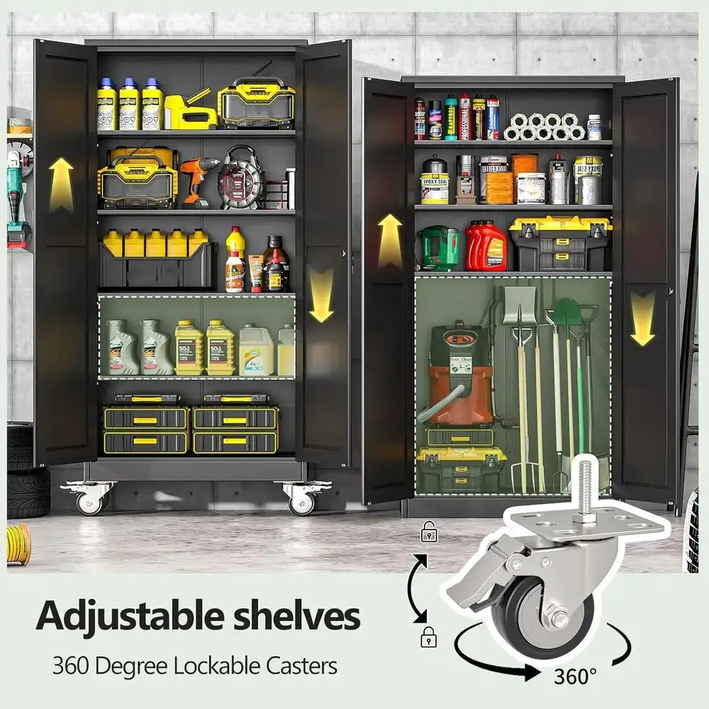 71 Tall Rolling Utility Cabinet with Wheels, Lock, 4 Adjustable Shelves - Heavy Duty Steel Storage for Garage, Office, Utility R from PriceLows™