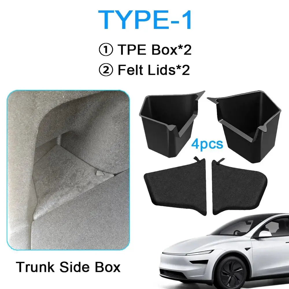 For 2025 2026 Tesla Model Y Trunk Organizer Trunk Storage Bins Rear Trunk Side Storage Box Mats for Model Y Juniper Accessories from PriceLows™