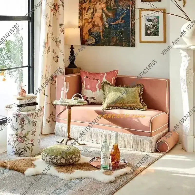 Sofa | French Retro Style | Pink Fringe Fabric | Single