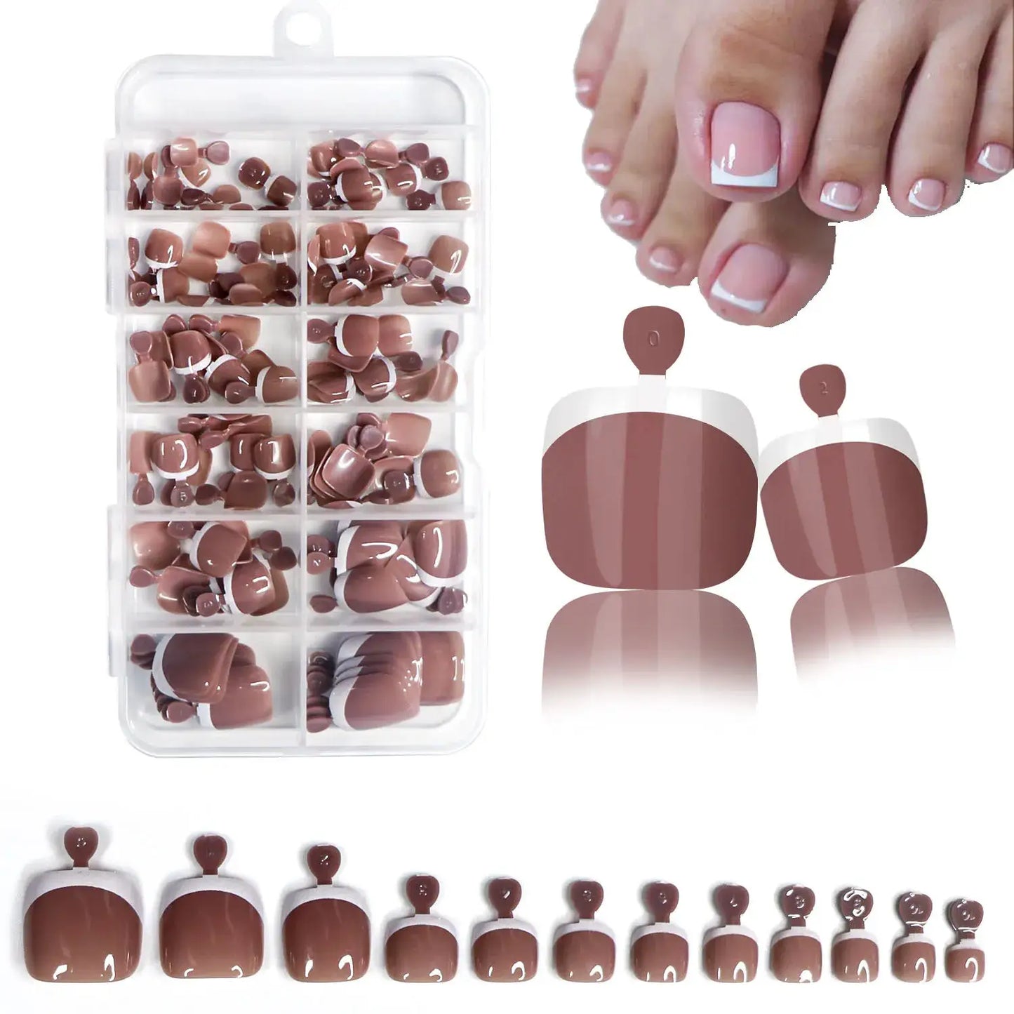 Press On Toenails | Glossy Nude Pink French Tips | 120 Pcs | Size S