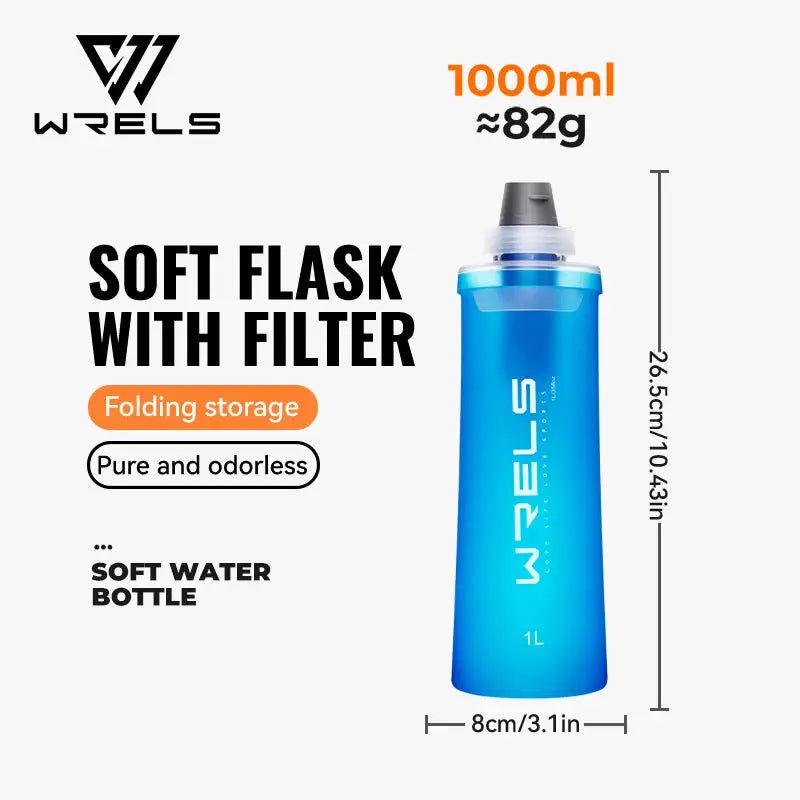 WRELS Soft Water Bottle with Filter Ultralight Collapsible Water Filter Bottle Hydrapak Soft Flask for Hiking Camping Backpack from PriceLows™