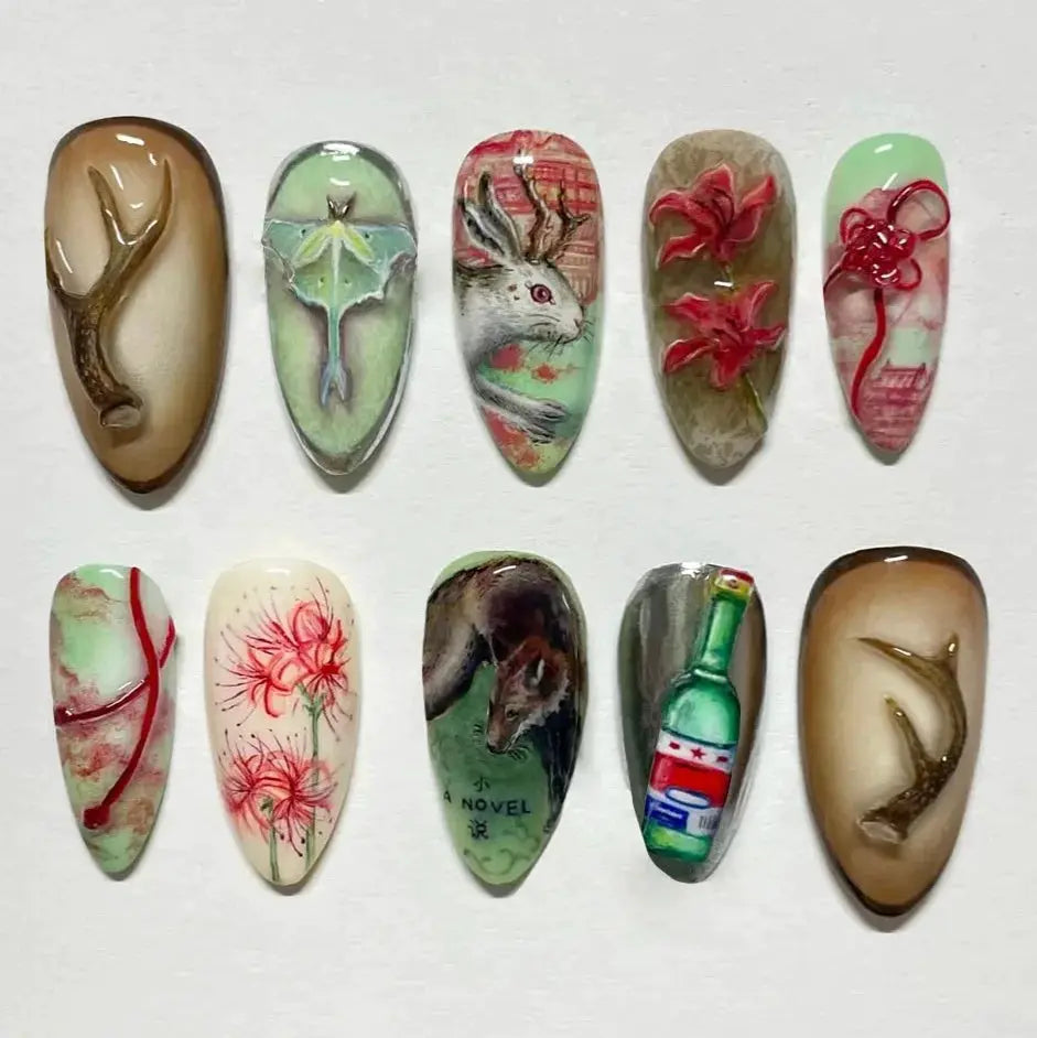 Press On Nails | Wine Red Blush | Flower Print | 24 Piece Set