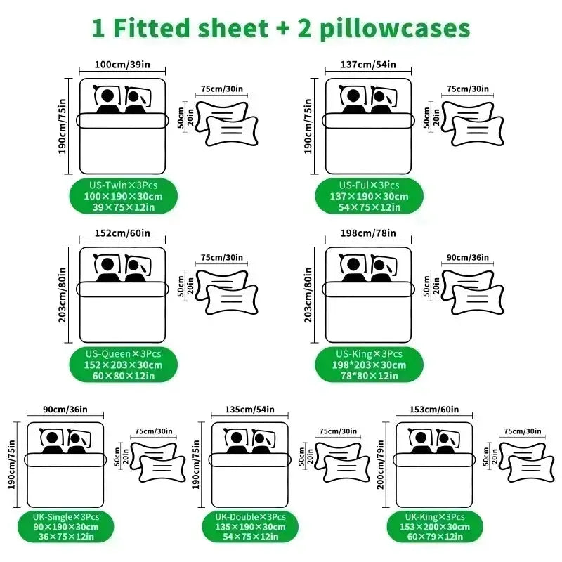 3Pcs Hatsune Miku Fitted Sheet Set with 2 Pillowcases Ink Wash Temple Anime Bedding Set Soft Deep Pocket for Fan Bedroom Decor from PriceLows™
