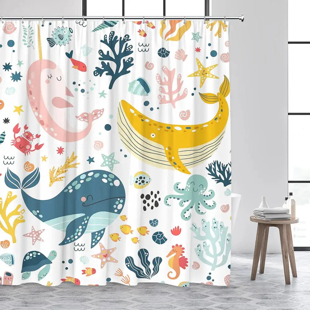 Shower Curtain Cute Cartoon Ocean Animal Print Waterproof Polyester Bath Curtain, Kids Positive Affirmation Dog Bathroom Decor w from PriceLows™