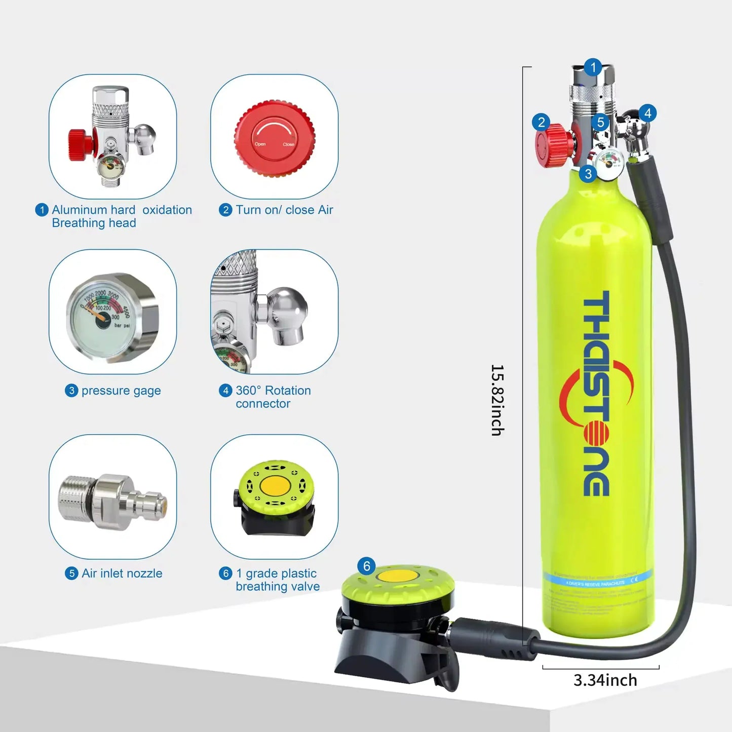 THAISTONE Colorful 1L Scuba Oxygen Tank Set with Full Face Mask, Backup Air Cylinder & Emergency Rescue Pony Bottle，15-25 Min from PriceLows™