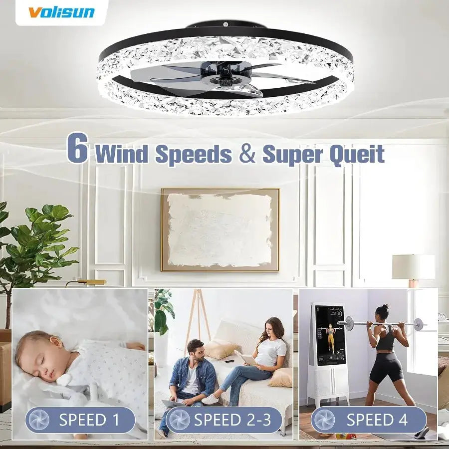 Fandelier Ceiling Fans with Light 23.6in Low Profile Ceiling Fan with Light and Remote 3000K6500K Dimmable Bladeless Ceiling Fa from PriceLows™