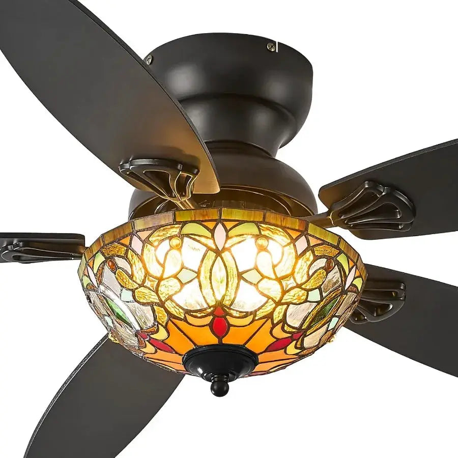 Tiffany Ceiling Fans with Lights 48 Ceiling Fan Chandelier with 5 DualBlades and Glass Shade 6 Speeds and Reversible Indoor and from PriceLows™