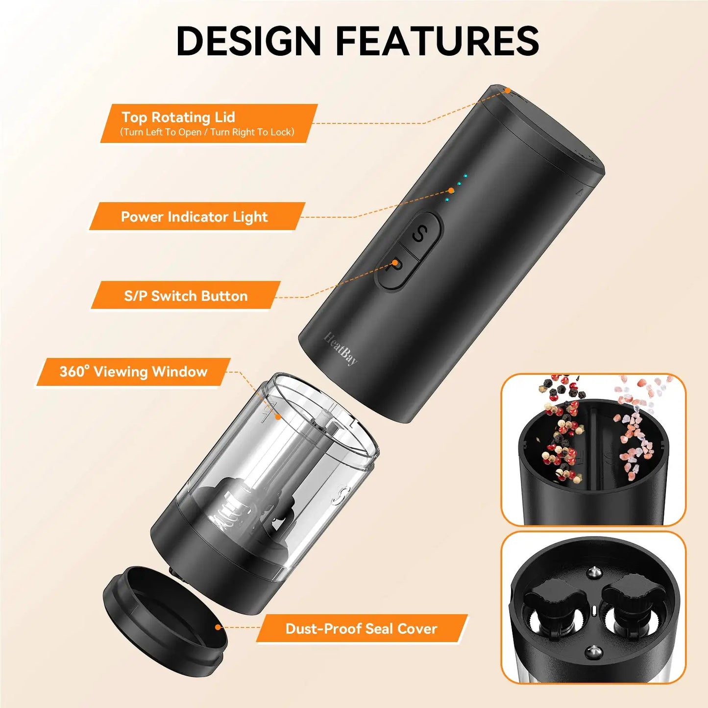 Electric Salt And Pepper Grinder Set | Rechargeable Type C | LED Light | 2 in 1