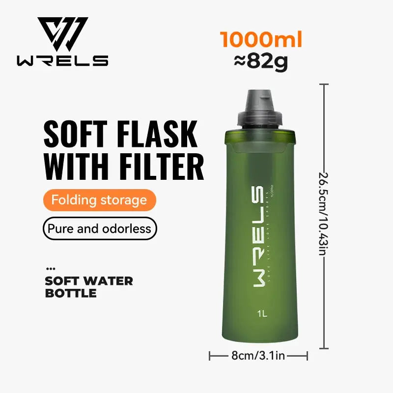 WRELS Soft Water Bottle with Filter Ultralight Collapsible Water Filter Bottle Hydrapak Soft Flask for Hiking Camping Backpack from PriceLows™