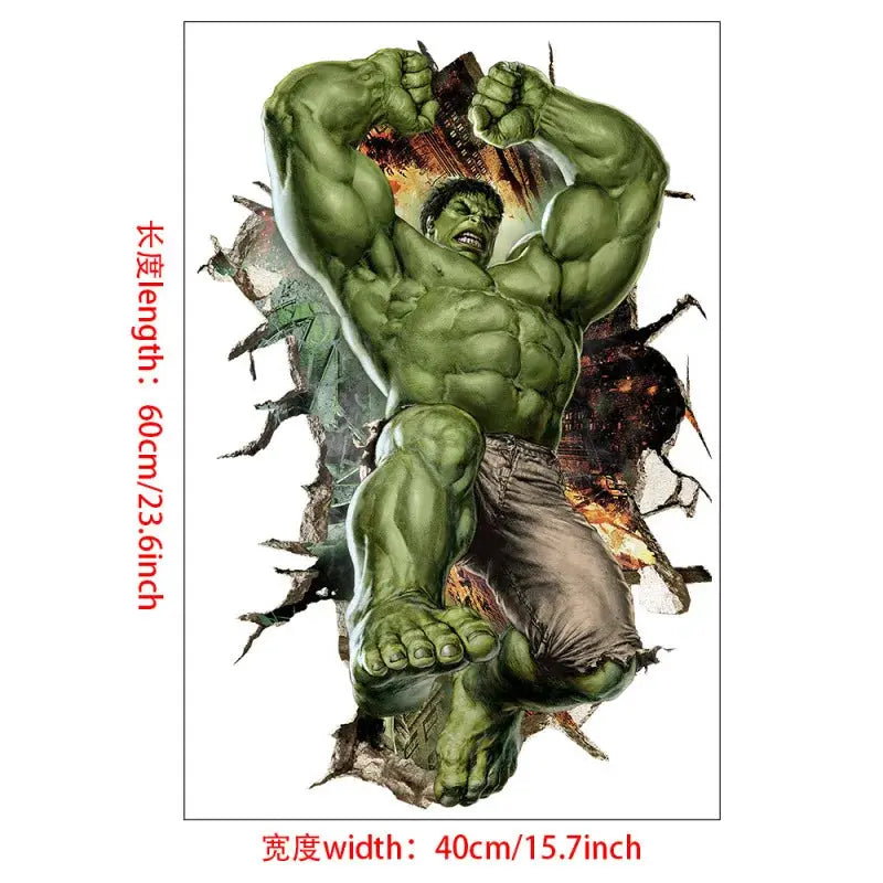 3D Wall Sticker | Size 60x40 cm | Avengers | Hulk Iron Man Captain America Thor
