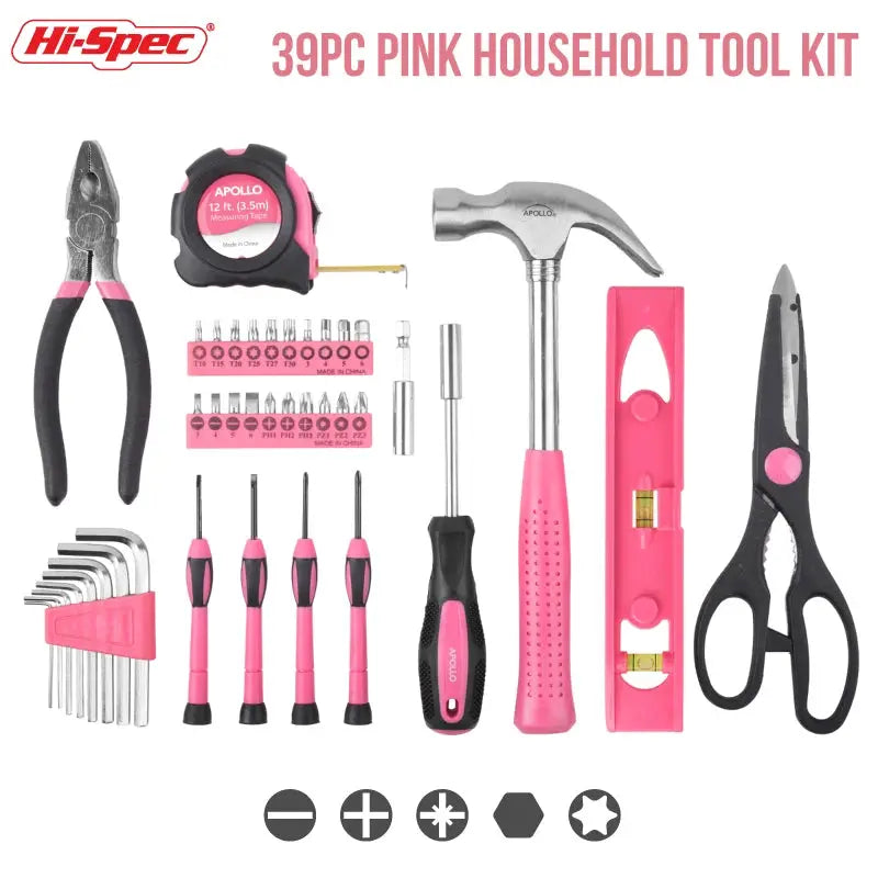 Hi-Spec 18/19/20/39PCS Pink DIY Home Tool Kit With Hammer Wrench Plier Multifunctional tools Hand Tools Set for Women & Car Care from PriceLows™