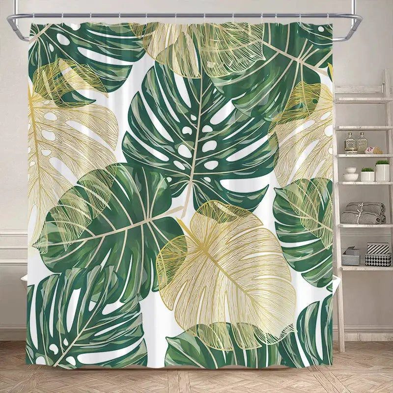 Tropical Leaves Shower Curtain Green Palm Leaf Monstera Plant Bath Curtains Set Polyester Fabric Home Bathroom Decor with Hooks from PriceLows™
