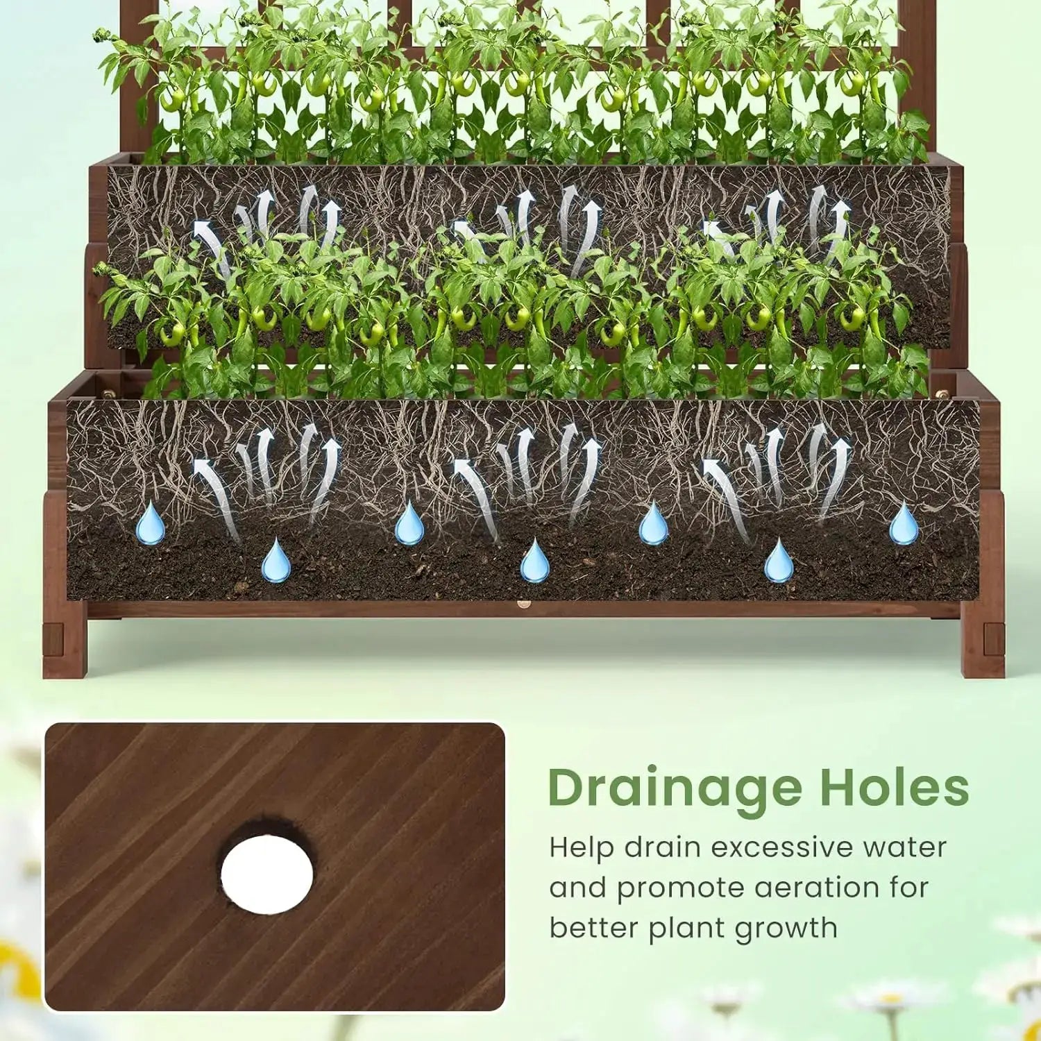 Outdoor Raised Garden Bed, Garden Planter Box with Lattice Trellis, Legs & Drainage Hole, 2-Tier Standing Elevated Plant from PriceLows™