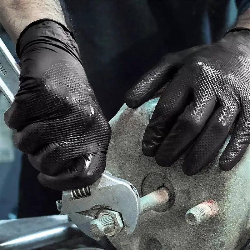 Industrial Black Nitrile Gloves 8mil Heavy Duty Disposable Gloves with Diamond Textured Latex Free Mechanic Tattoo Auto Gloves from PriceLows™