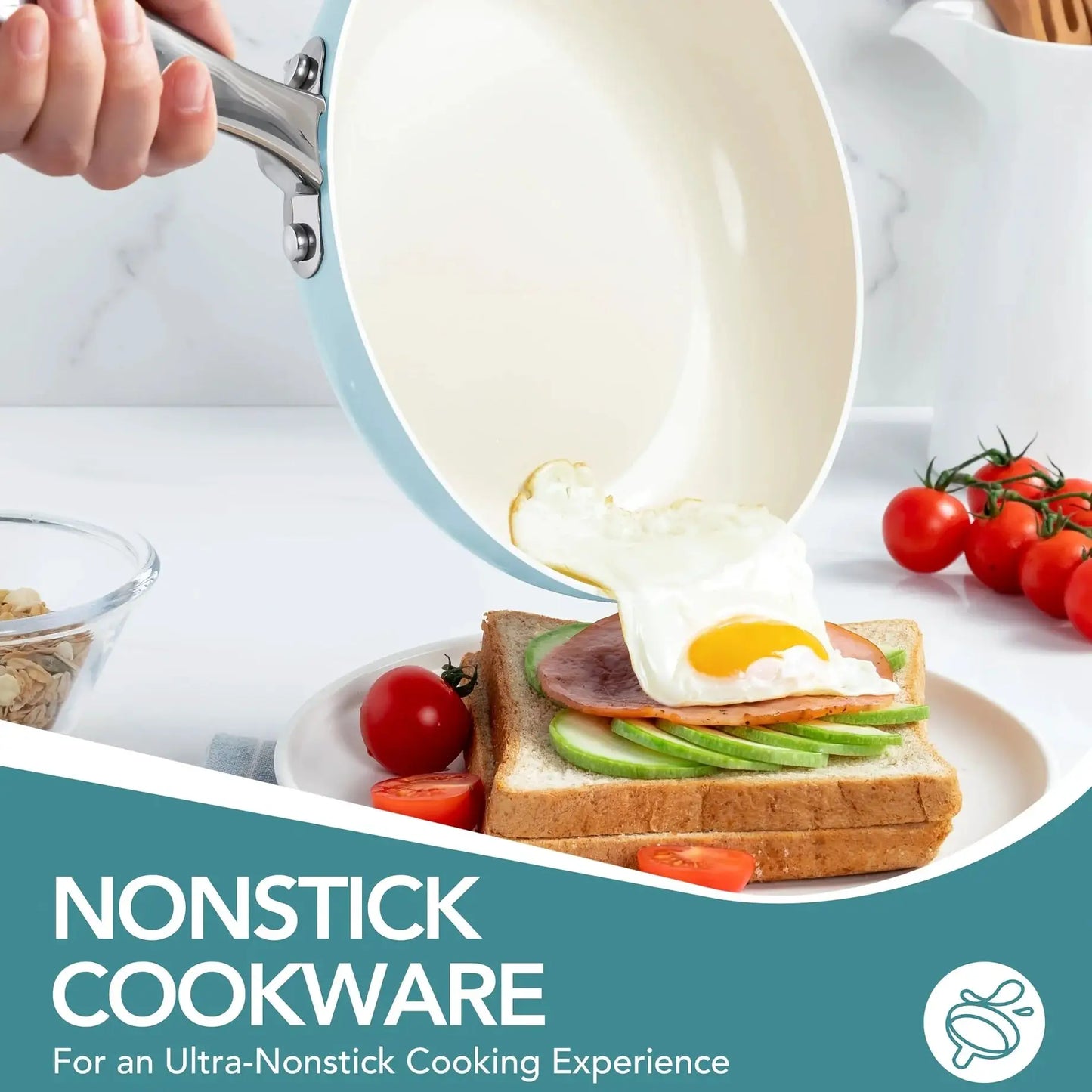 Pots And Pans Set Non Stick - Ceramic Cookware Set Non Toxic, 8pcs Nonstick Pots And Pans with Ergonomic Handle, Dishwasher Safe from PriceLows™