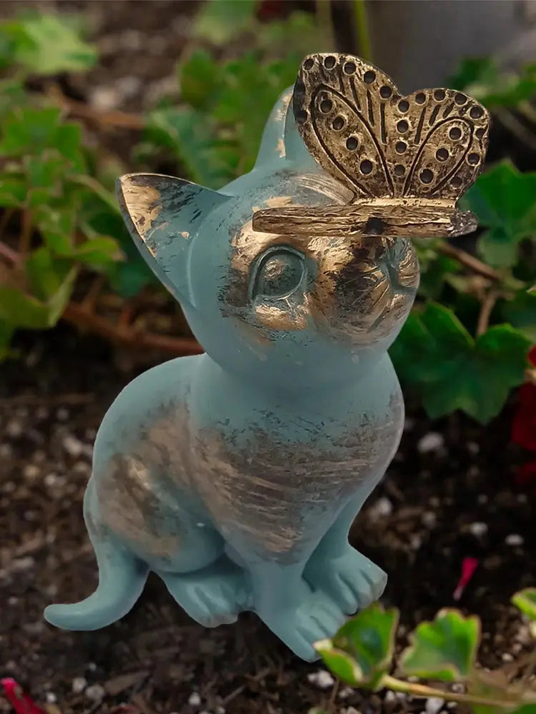 Resin Kitten Statue with Butterfly Ornament Cat Animal Sculpture Handicraft Waterproof Home Decor for Courtyard Lawn from PriceLows™