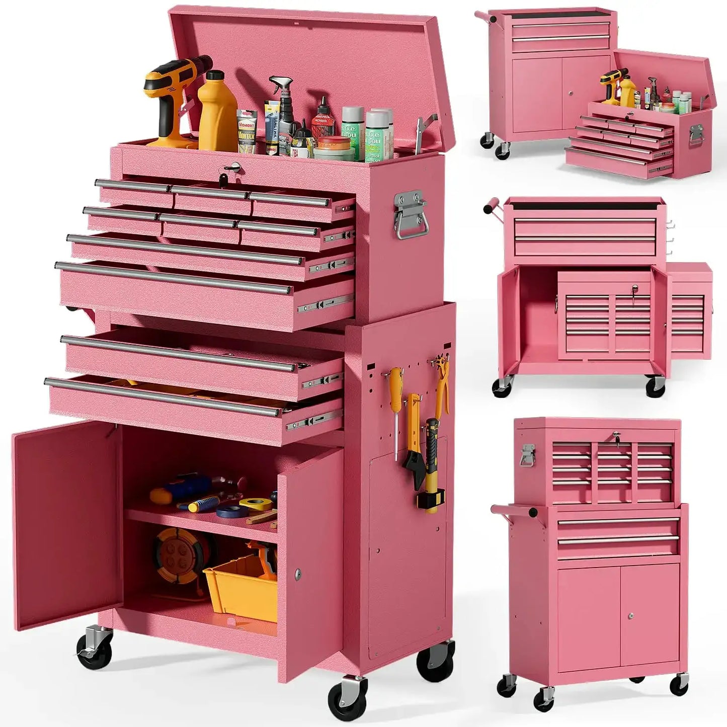 10-Drawer Rolling Tool Chest with Wheels, Tool Box with Drawers, Adjustable Shelf & Detachable Top Cabinet for Workshop Garage from PriceLows™