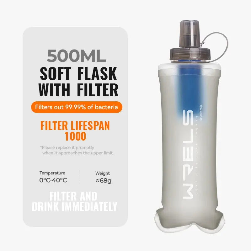 WRELS Water Filter Bottle Collapsible Soft Water Bottle With Filter Squeeze Dual Filtered Water Bottle Outdoor from PriceLows™