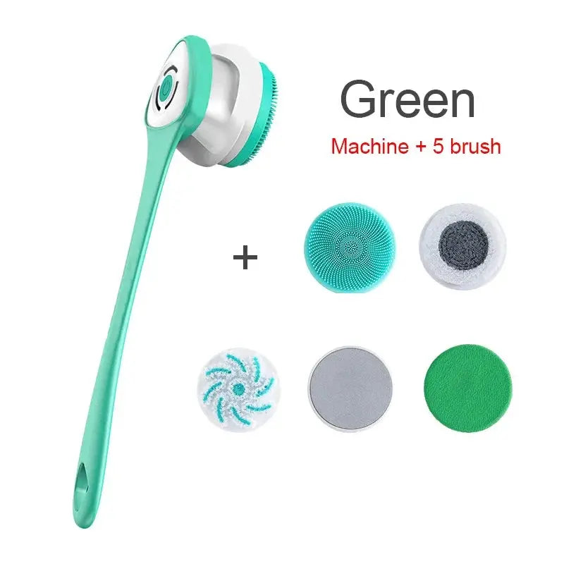Electric Shower Brush Set | 5 In 1 | Rechargeable | Long Handle Scrubber