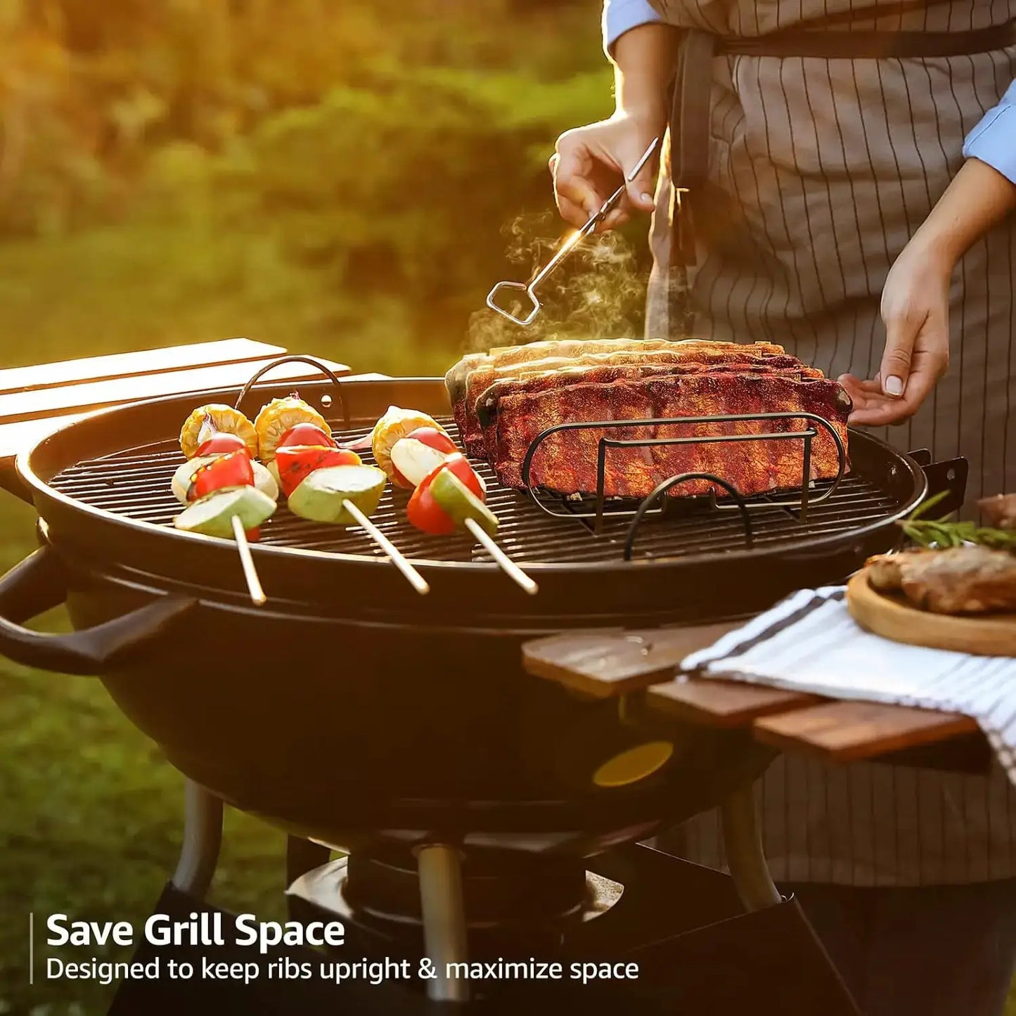 BBQ Rib Rack | Nonstick Coated Steel | Holds 4 Ribs | JT25t