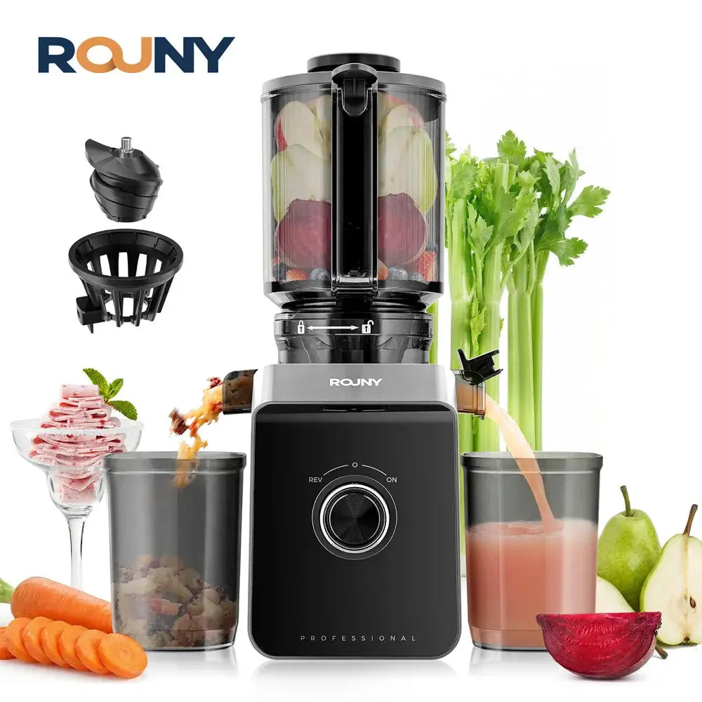 ROUNY Slow Juicer, Cold Press Extractor with Filter-Free, Easy Clean Electric Fruit Juicer Machine with Large Caliber, Black from PriceLows™