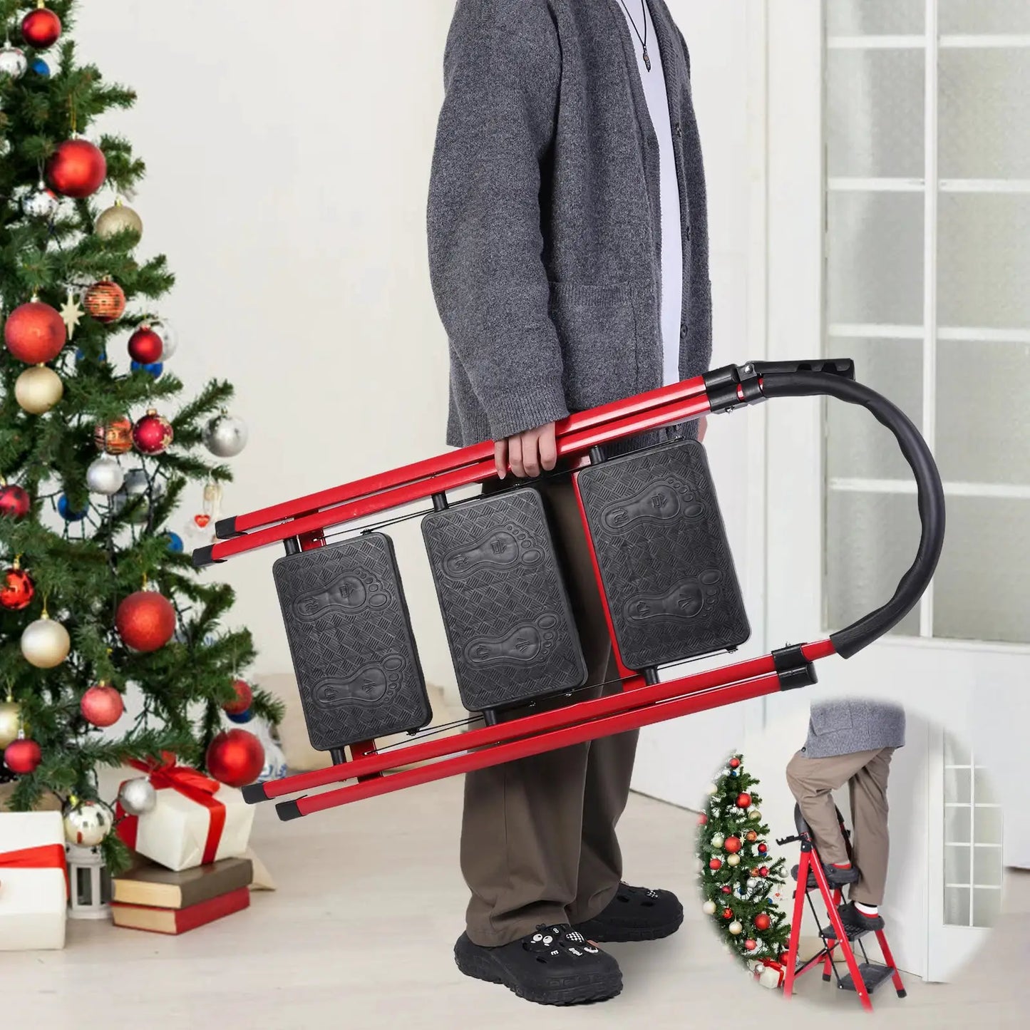 3 Step Folding Ladder Sturdy Steel Ladder Max Load Capacity 330lbs Sturdy& Portable Stepping Stools for Working Indoor/Outdoor from PriceLows™