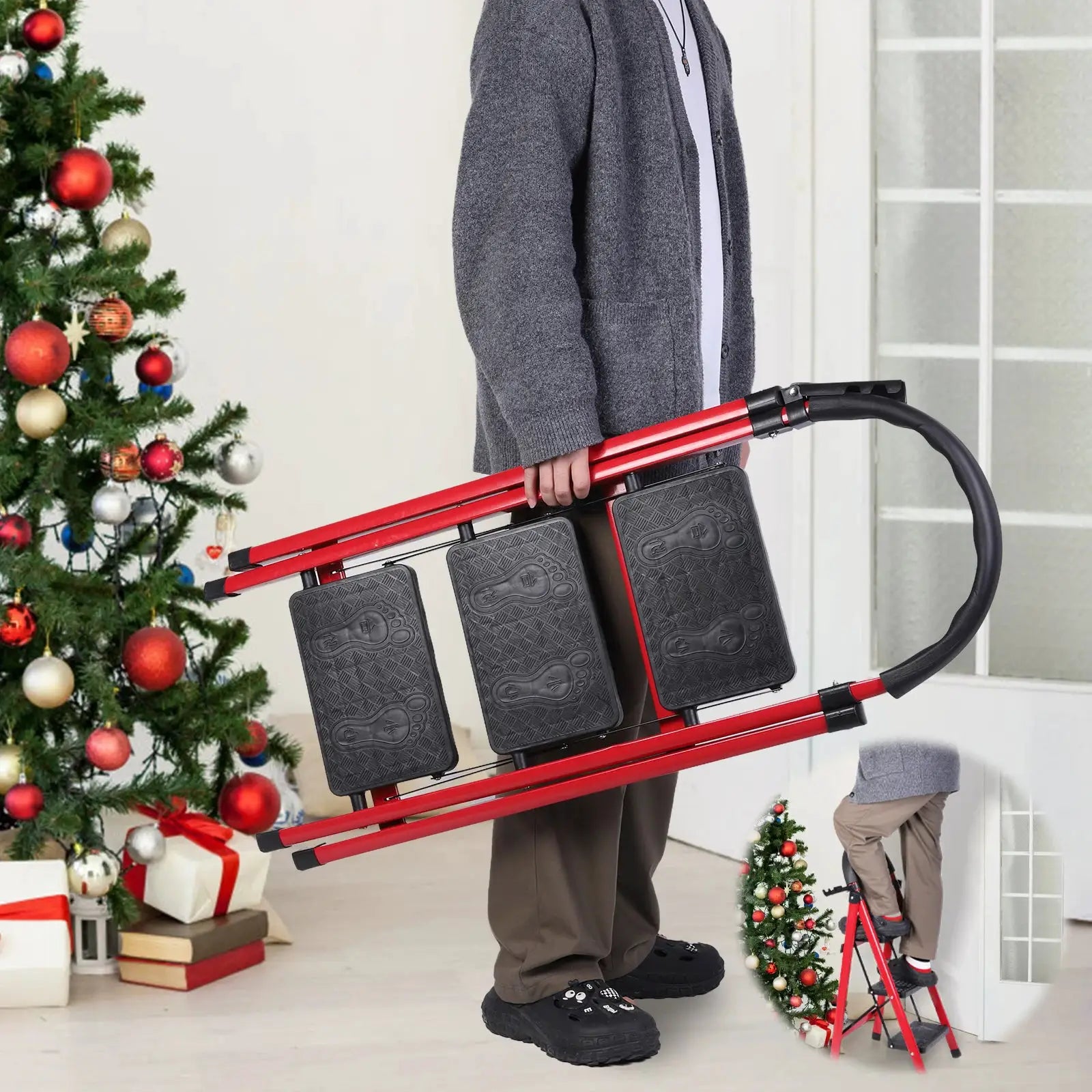 3 Step Folding Ladder Sturdy Steel Ladder Max Load Capacity 330lbs Sturdy& Portable Stepping Stools for Working Indoor/Outdoor from PriceLows™