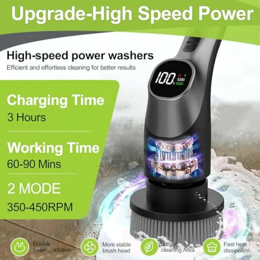 Electric Spin Scrubber | 10-in-1 | IPX7 Waterproof | Retractable Handle, 2-Speed