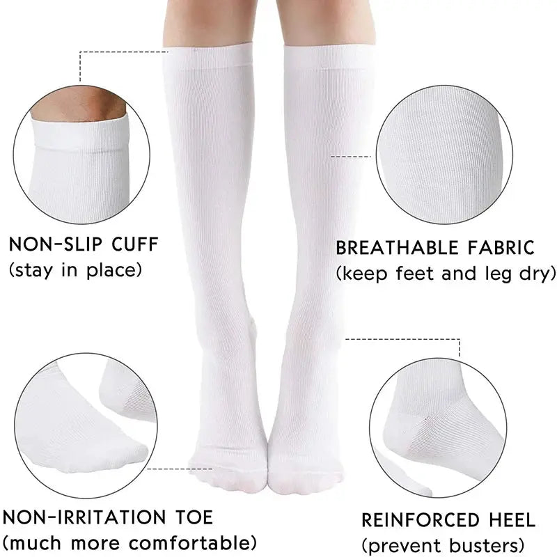 Compression Socks | 20-30 MmHg | Crew Length | 5 Pairs Nylon