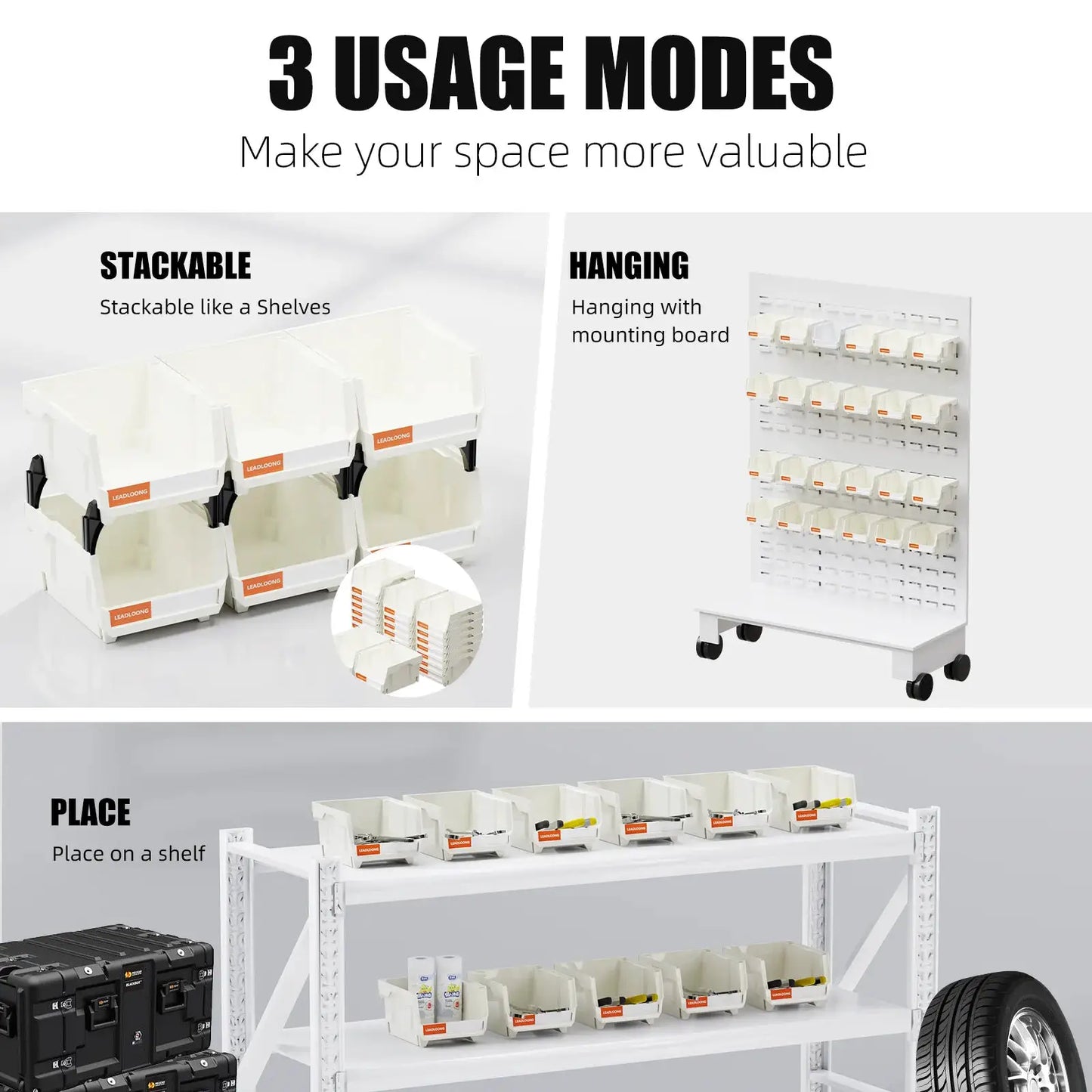 LEADLOONG White Parts Bin 6/24pcs 13.5x10.5x7.6cm/5x4*3inch Stackable Plastic Garage Tool Storage Box Container Organizer Bin from PriceLows™