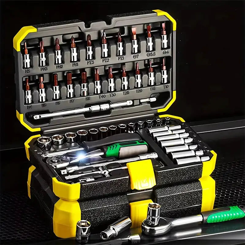53 PCS Set of 1/4 Inch Socket Ratchet Wrench Set, Socket Drill Bit Extension Rod Automotive Repair with Case Car Repair Househol from PriceLows™