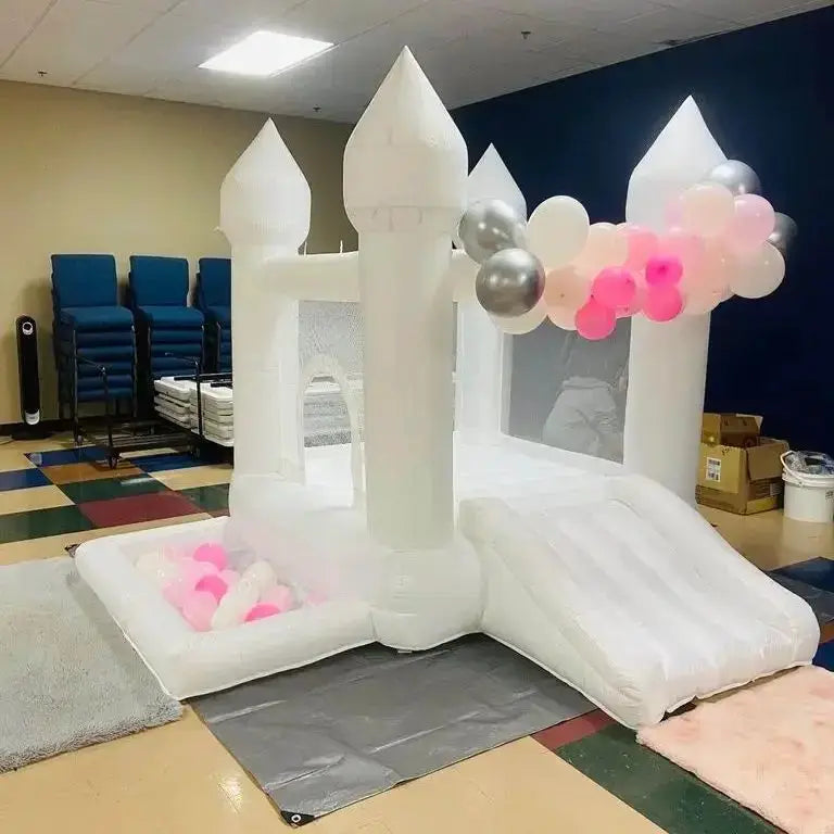 9FT Arch Inflatable White Bounce Castle with Slide & Ball Pit, High‑Quality PVC for Long‑Lasting Use at Weddings and Celebration from PriceLows™