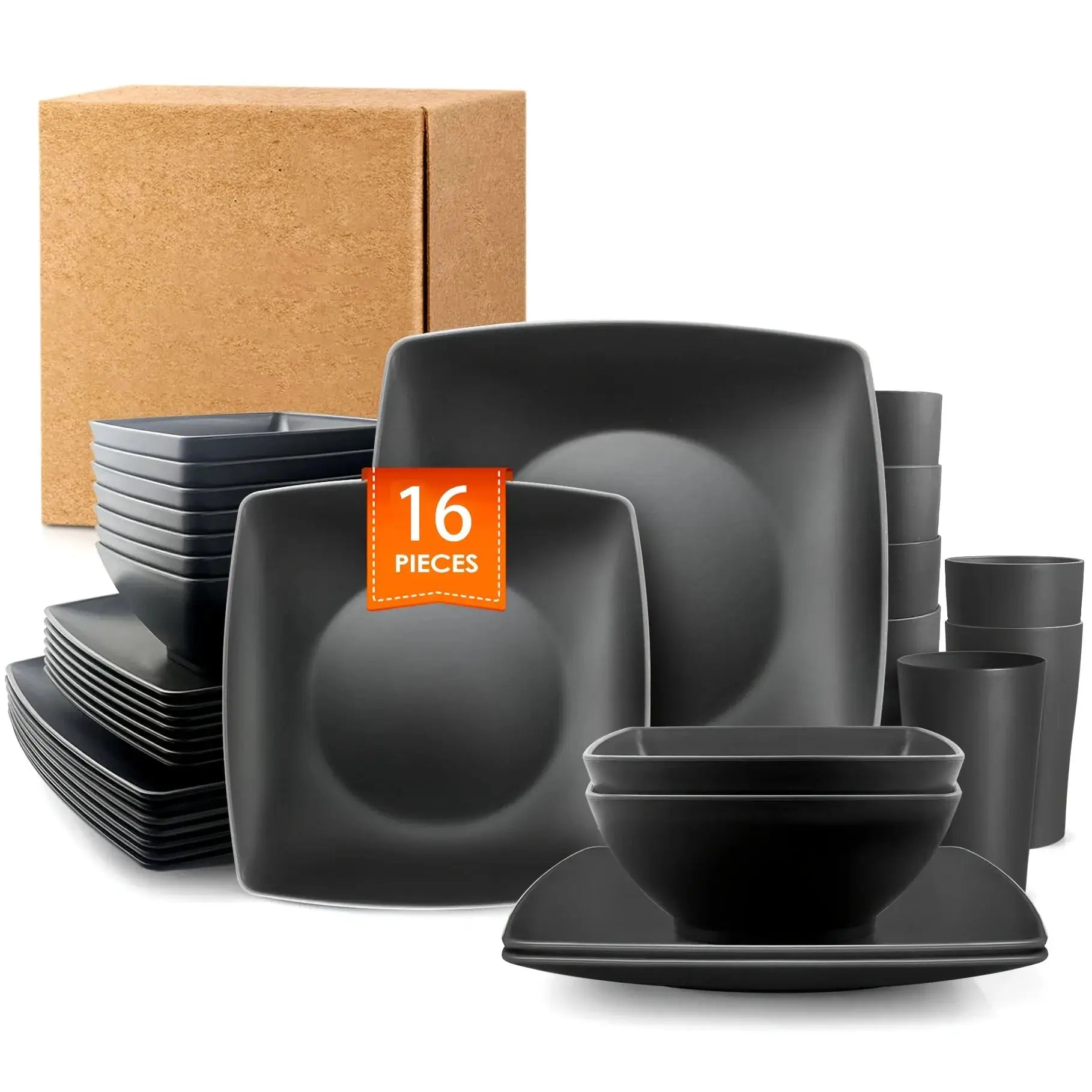 16/32 piece square steak plate salad bowl tableware set, square plate bowl cup, environmentally friendly and durable from PriceLows™