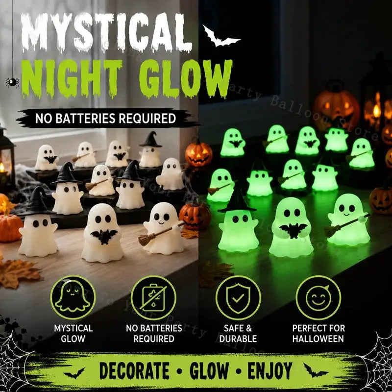 Luminous Ghost Figurines | Solid Silicone | Mini Glow | Table Decor Set