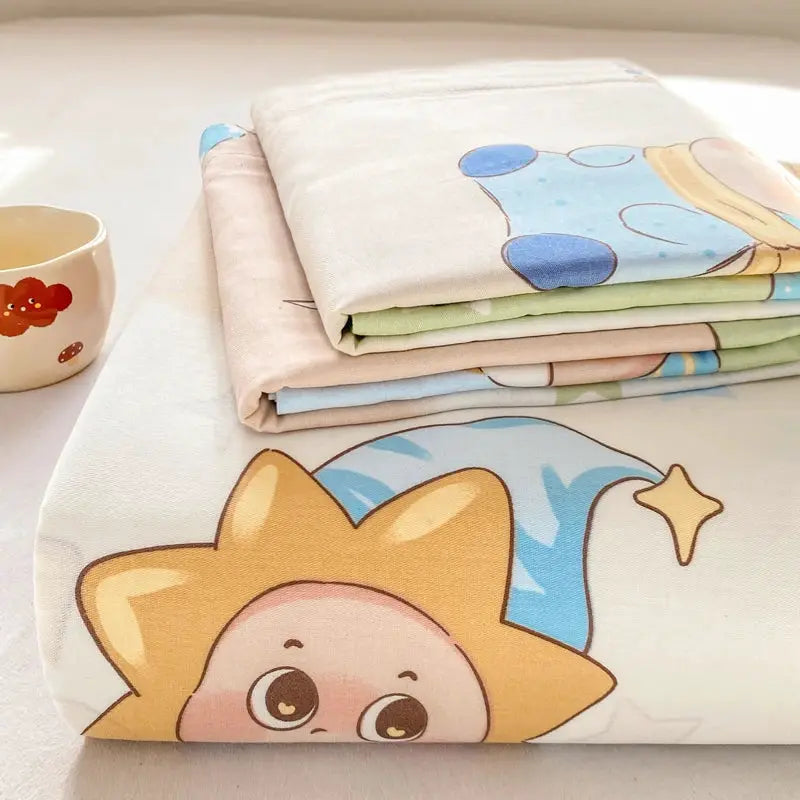 All Season Comfort 100% Cotton Flat Sheet , Soft Breathable Cute Cartoon Print Top Sheet, Wrinkle Resistant Fade Resistant from PriceLows™