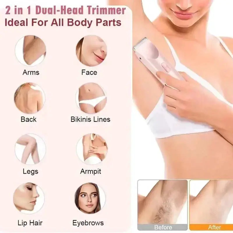 Dual Head Epilator | 90 Min Battery | Waterproof | Cordless