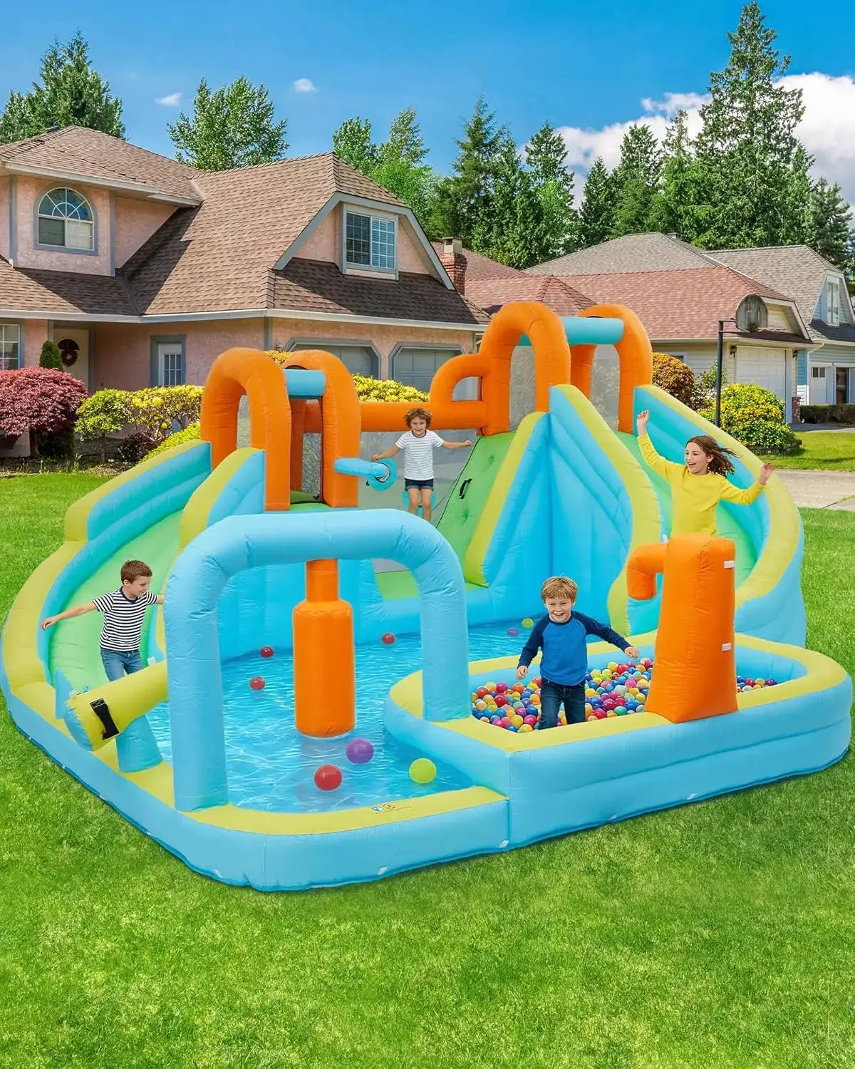 10-in-1 Inflatable Bounce House with Slide & Air Blower, Kids Indoor Outdoor Jump Bouncer Playset for Backyard Birthday Parties from PriceLows™