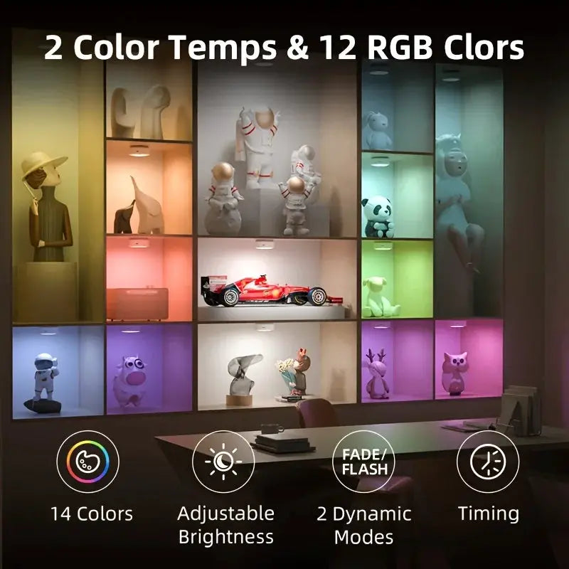 6-pack LED Cabinet Lights, Remote Control LED Push Light, 12 Color Modes, 1200 MAh Rechargeable Battery, For Hallway, Bathroom, from PriceLows™