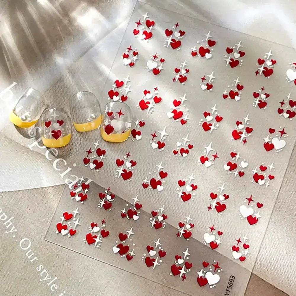3D Valentine's Day Love Heart Nail Art Sticker Red White Cross Stars Self-Adhesive Nail Decals 8*10cm Kawaii Heart Nail Sticker from PriceLows™