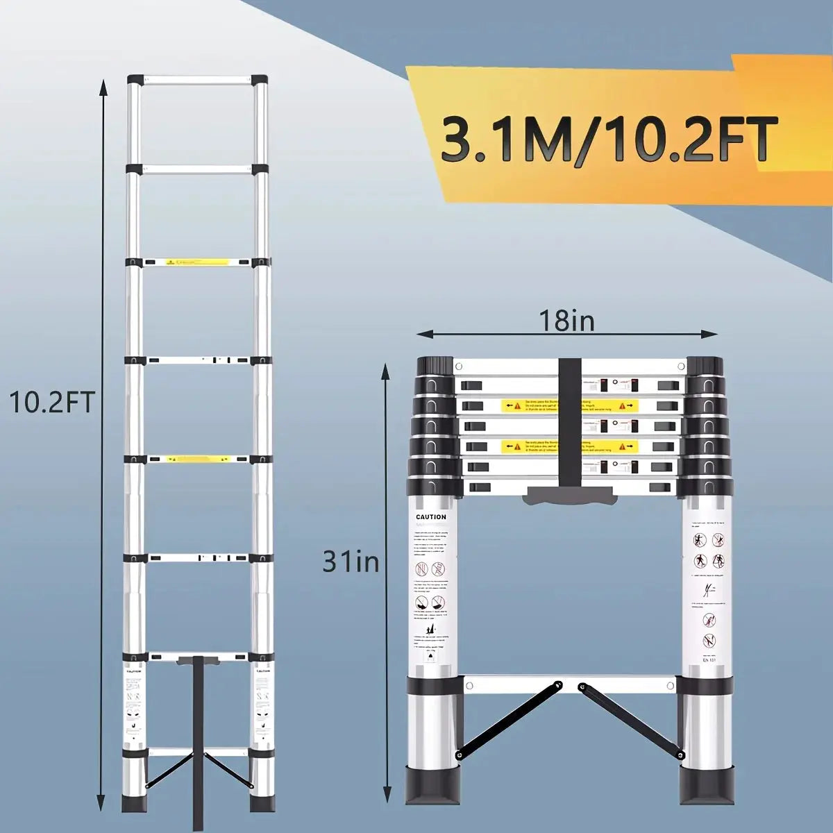 Telescoping Extension Ladder, Heavy-duty Metal Extension Ladder, 330 Lbs Load Capacity, Easy to Install And Store, Multi-purpose Folding Telescopic Ladder, Can Be Used for Roof Repair, Household Moving And Outdoor Work from PriceLows™